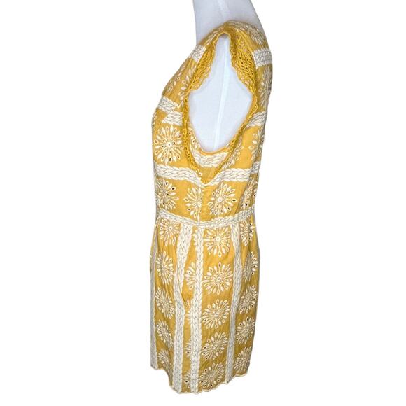Skies Areโ Blue Mustard Yellow Eyelet Romper M Boho Flutter Sleeve Summer Cute - Picture 2 of 15